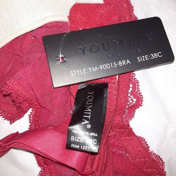 Youmita 38C Persian Red Soft Lace Unpadded Bra NWT - Picture 6 of 6
